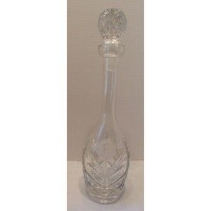 15" Vtg Clear Glass Decanter Cut Crystal flowers with diamond cut Stopper